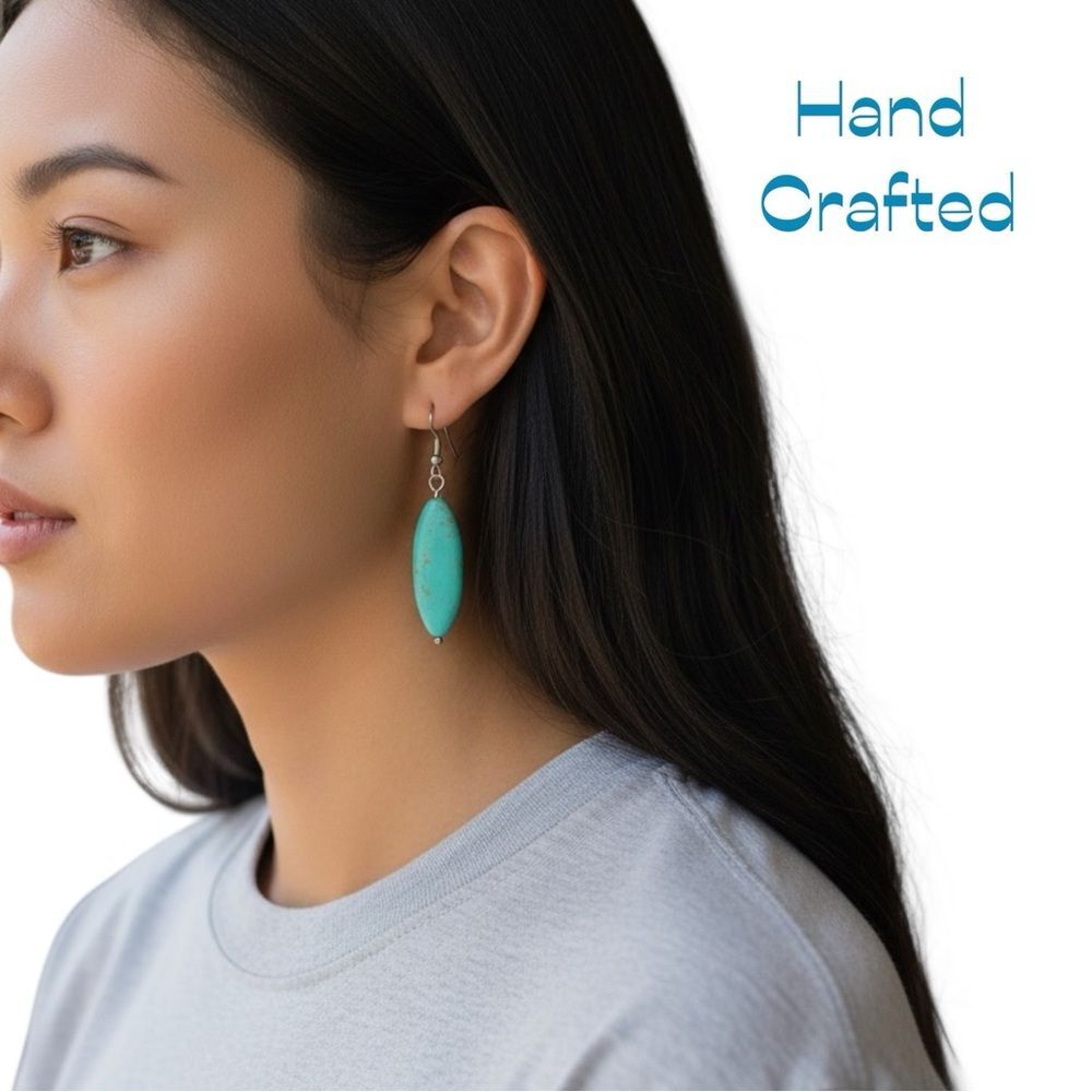 HandCrafted Teal Long Oval Amazonite Earrings NWT